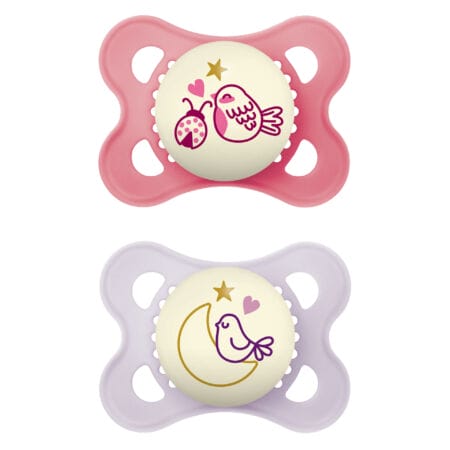 MAM Night Pacifier, 0-6 Months, 2 Pack, Girl