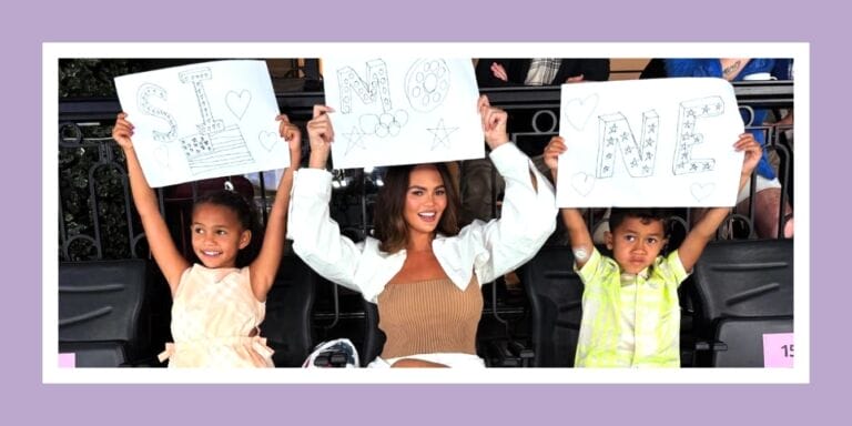 Chrissy Teigen at the Olympics with her oldest kids