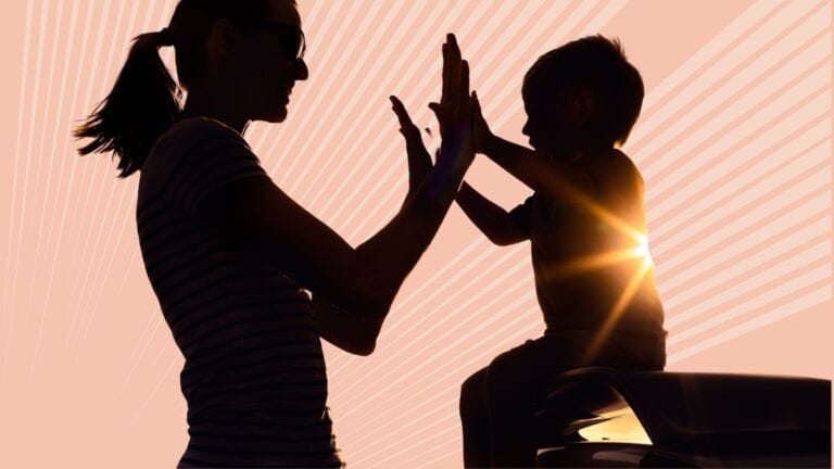 silhouette of mother and child