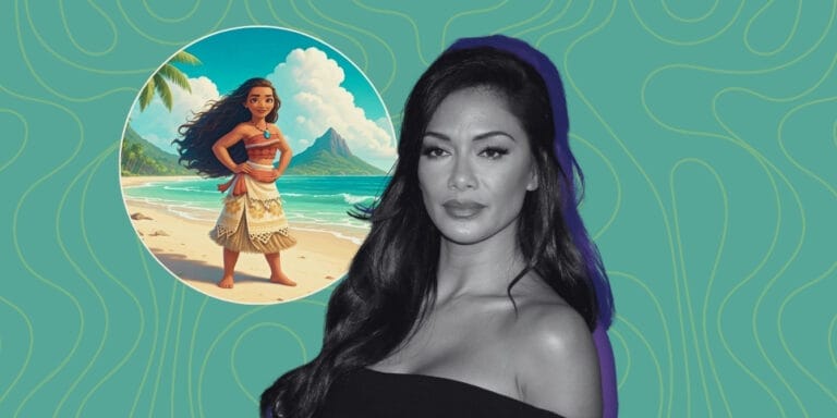 An image of Nicole Scherzinger beside the Disney Princess Moana