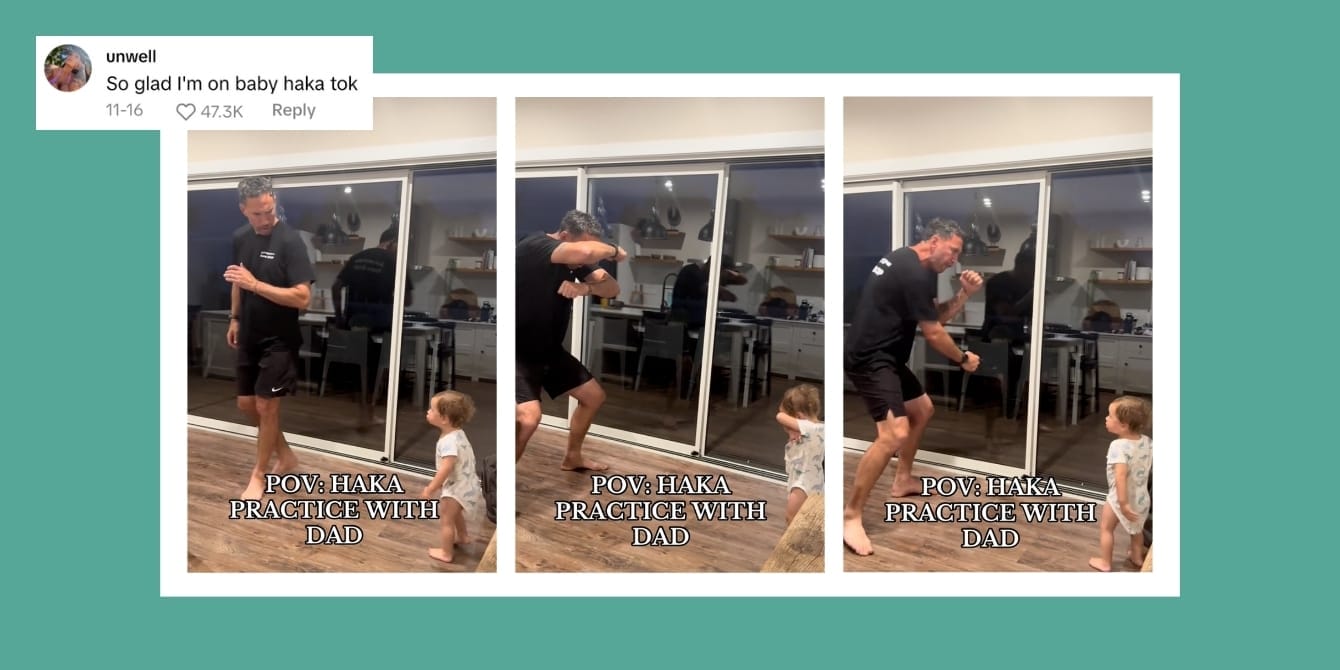 Dad teaching his child the haka in a viral Tiktok video