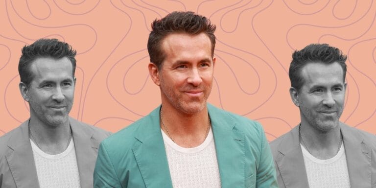 Three still images of a smiling Ryan Reynolds