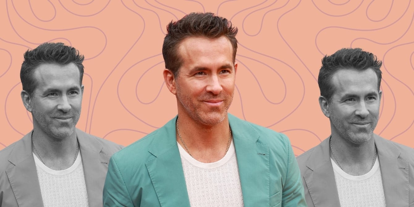 Three still images of a smiling Ryan Reynolds