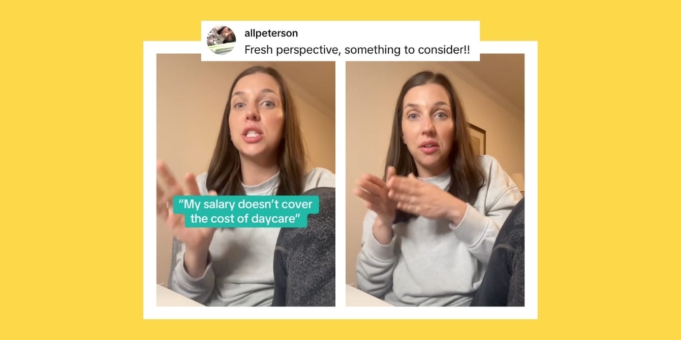 Viral TikTok: Still images of a mom explaining how her salary does not cover childcare costs