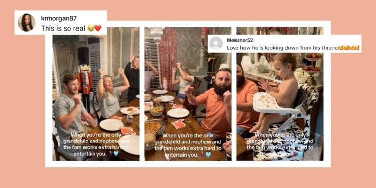 Viral TikTok - Still images of a family celebrating the only grandchild